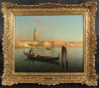 ANTOINE BOUVARD (1870-1955) FRENCH. Venice, a gondolier in the foreground. Signed. Oil on canvas.