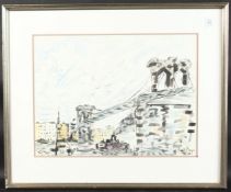 PAUL MAZE (1887-1979) FRENCH. The metal bridge over the river with steamship. Signed. Watercolour.