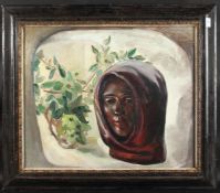 Ellerton, 20th Century, a still life study of a bust and plant, oil on canvas, signed, 20