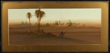 CIRCLE OF ROBERT MURDOCH-WRIGHT. Watercolour, lone figures by a dessert oasis at sunset, (unframed).