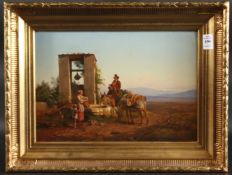 FRANZE VON ROHDEN (1817 - 1903) ITALIAN. At the well, a donkey and a man, woman and child looking
