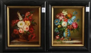 K. FLACK. A pair of still lifes of flowers, oil on panel. Signed. 9.5