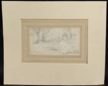 E. LANDSEER. Pencil drawing, a lady and gentleman riding through parkland, sheep in the