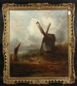 19TH CENTURY NORWICH SCHOOL. Loading corn from a windmill, oil on canvas, monogrammed and dated