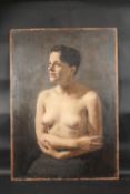 GEORGE WEISSBORT (1928-2013). Portrait, half-length nude of a lady. Oil on board. 34