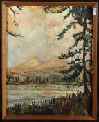 AVERY (20TH CENTURY). Oil on canvas, river landscape with distant peaks, with an unresolved study of