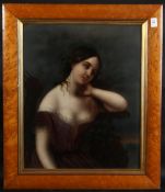 19TH CENTURY CONTINENTAL SCHOOL. Portrait of a young lady seated, oil on metal panel. 20.5