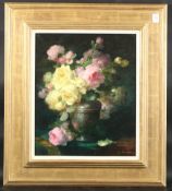 Andre Perrachon (1827-1909).A still life or roses, oil on canvas. Signed, 18