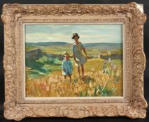 ATTRIBUTED TO DOROTHEA SHARP (1873-1955) BRITISH. Two young girls in a flower meadow. Oil on