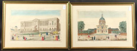 A PAIR OF 19TH CENTURY FRENCH HAND COLOURED ENGRAVINGS OF PARIS VIEWS. Each 11