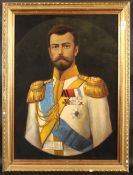 EARLY 20TH CENTURY. A portrait of Tsar Nicholas II of Russia, oil on white metal panel. 22