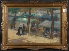 ALICE HOGARTH NICHOLSON (1865-1950) BRITISH. Brittany market scene with figures. Signed. Pastel on