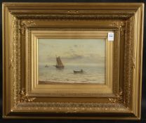GEORGINA DE L'AUBINIERE (1848-1930). Boats off a beach, oil on canvas, signed. 7