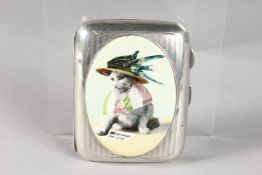 A LARGE SILVER SUFFRAGETTE CAT CIGARETTE CASE. Birmingham 1923.