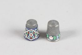 TWO RUSSIAN SILVER ENAMEL THIMBLES.