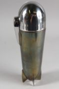 A PLATE ZEPPELIN COCKTAIL SHAKER. 9.5ins high.