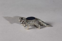 A SILVER NOVELTY FOX PIN CUSHION.