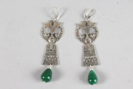 A PAIR OF SILVER DECO JADE EGYPTIAN EARRINGS.