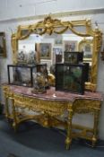 AN IMPRESSIVE LOUIS XVITH STYLE MARBLE TOP CONSOLE AND MIRROR with garlands, ribbon motifs and
