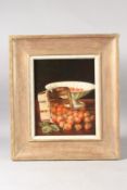 J. HILL. Strawberries. Oil on panel. 10ins x 8ins.