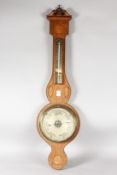 A GOOD EDWARDIAN INLAID SATINWOOD BANJO BAROMETER.