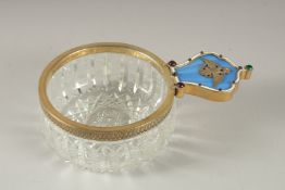 A VERY GOOD RUSSIAN SILVER, CUT GLASS AND ENAMEL KVOSCH with Russian Eagle and hardstones. The
