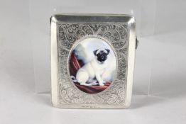 A LARGE SILVER PUG DOG CIGARETTE CASE. Birmingham 1925.