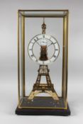 A GOOD EIFFEL TOWER SKELETON CLOCK in a glass case. 25ins high overall.