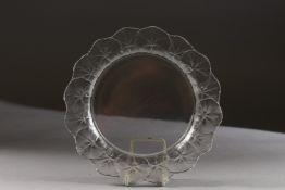 A LALIQUE GLASS CIRCULAR PLATE. Etched Lalique, France. 8ins diameter.
