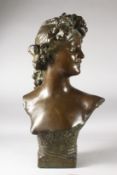 J. S. FLAMBEAUX. A LARGE BRONZE BUST OF A YOUNG CLASSICAL BOY. Signed. 21ins high.