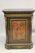 A GOOD 19TH CENTURY BOULLE CUPBOARD mounted with ornate cupids, the front with a long Boulle panel