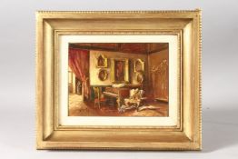 D. SULNER. An interior with a piano. Signed. Oil on panel. 5ins x 7ins.