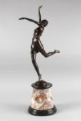 AFTER B. ZACH. A bronze Deco dancer on a marble stand. Signed. 26ins high.
