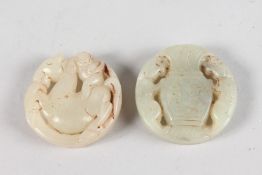 TWO CHINESE CARVED JADE ROUNDELS. 2ins.