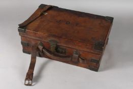 A LEATHER FIVE COMPARTMENT GUN CASE. 15ins long x 10ins deep x 6ins high. Initialled J.D.T.