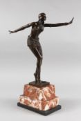 AFTER D. CHIPARUS. A bronze Deco dancer on a marble stand. Signed. 19ins high.