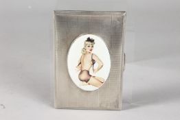 A LARGE SILVER VARGA GIRL, WITH BOW IN HAIR, CIGARETTE CASE. Birmingham 1952.