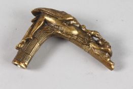 A BRONZE LEDA AND SWAN CANE HANDLE.