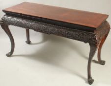 A VERY FINE 19TH CENTURY CHINESE HUANGHUALI ALTAR TABLE, the frieze carved with foliate designs