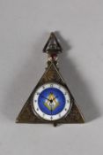 A BRASS TRIANGULAR MASONIC VESTA CASE.