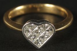 AN 18CT YELLOW GOLD HEART SHAPED MULTI CLUSTER DIAMOND RING, diamonds 0.75ct.