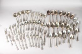 A SET OF GEORGE III SHELL PATTERN CUTLERY comprising twelve tablespoons, twelve teaspoons, eleven