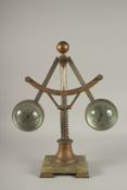 A RARE 19TH CENTURY BRASS AND MARBLE INDUSTRIAL CLOCK, BAROMETER AND THERMOMETER by P. BOTTO,