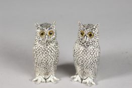 A PAIR OF OWL SALT AND PEPPERS.