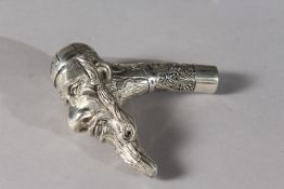 A WHITE METAL JEWISH MAN CANE HANDLE.