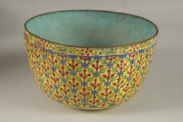 A VERY FINE 19TH CENTURY THAI ENAMELLED COPPER BOWL, 21cm diameter.