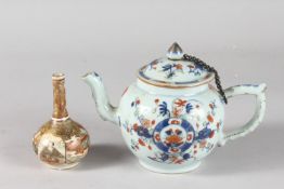 A CHINESE PORCELAIN TEAPOT, together with a miniature satsuma vase, (2).