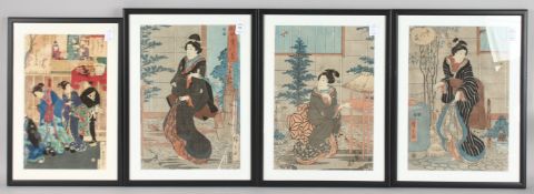 THREE 19TH CENTURY ORIGINAL JAPANESE WOODBLOCK PRINTS, depicting female figures, uniformly framed