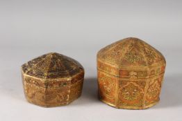 TWO FINE 19TH CENTURY INDIAN KASHMIRI DOMED BOXES.