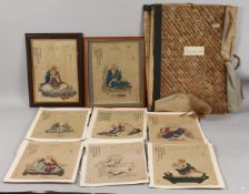 A COLLECTION OF CHINESE PICTURES, each depicting various figures, two pictures framed and glazed, (